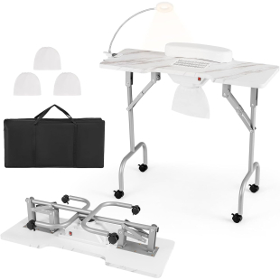 Tavolo Manicure Pieghevole con Aspiratore e Lampada LED – Bianco